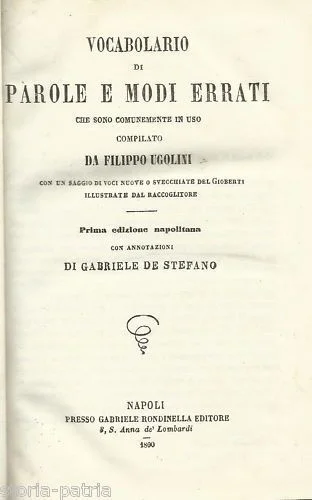 Vocabolario di Parole e Modi Errati di Filippo Ugolini, Napoli 1860, Prima Edizione