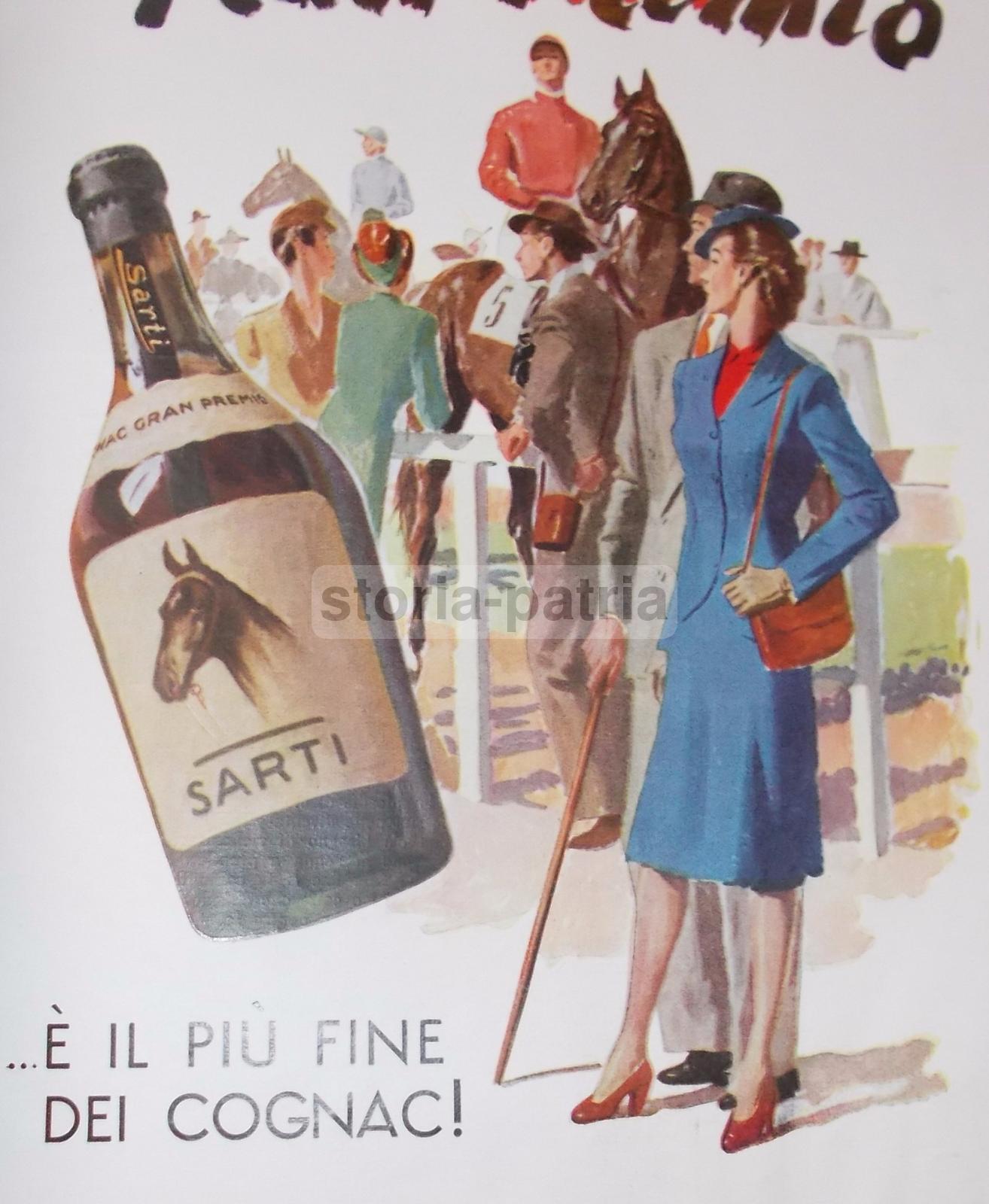 Pubblicità Cognac Sarti Gran Premio Ippica 1942, Stampa Vintage
