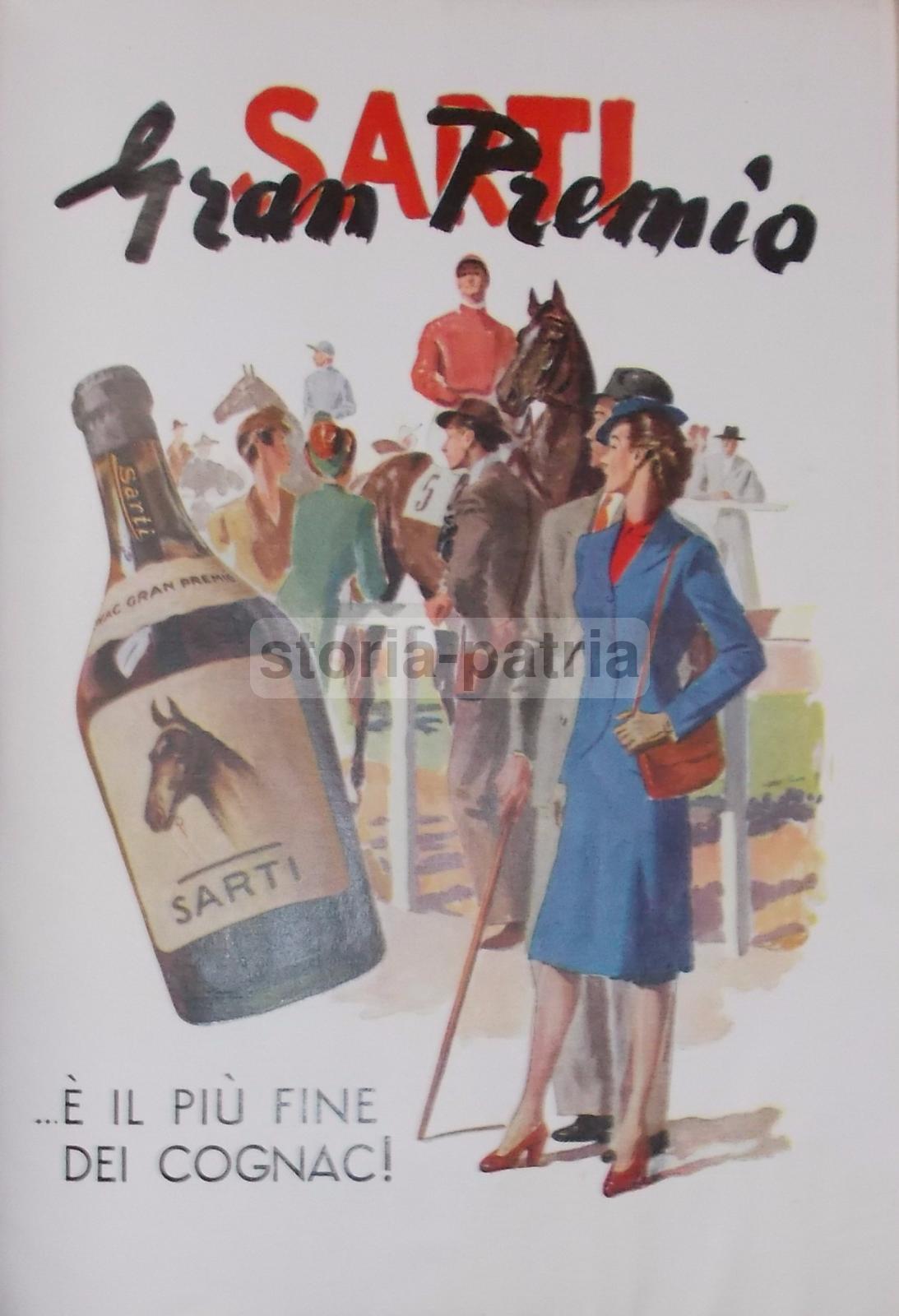 Pubblicità Cognac Sarti Gran Premio Ippica 1942, Stampa Vintage