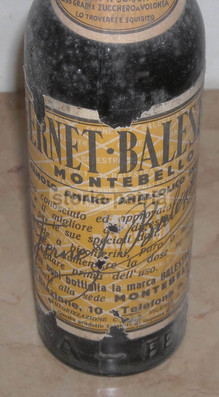 Bottiglia Fernet Balestra Montebello, Vicenza   Anni '50