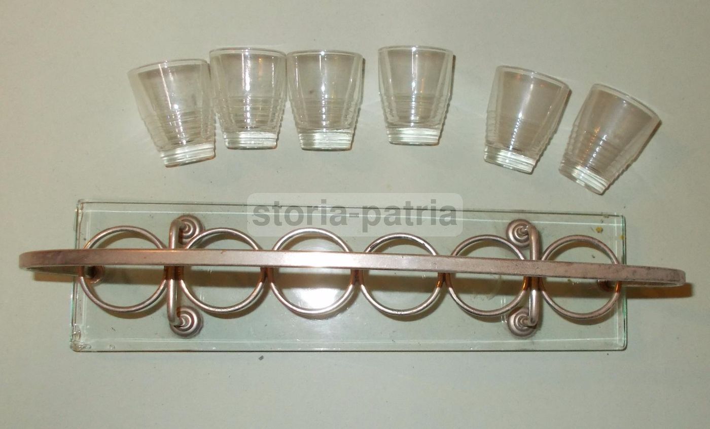 Set 6 Bicchierini Da Liquore E Rosolio Con Vassoio Vintage, Anni '20 '50