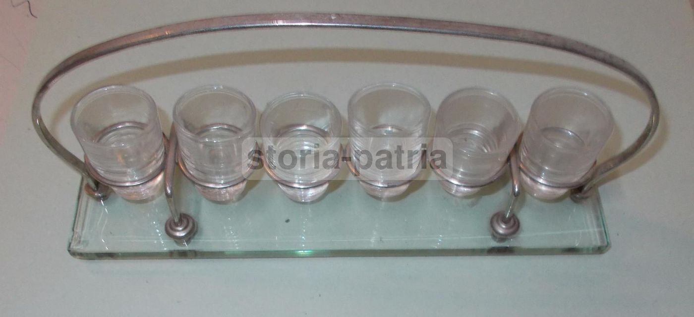 Set 6 Bicchierini Da Liquore E Rosolio Con Vassoio Vintage, Anni '20 '50