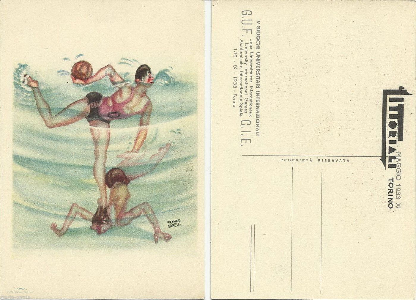 Cartolina Littoriali Torino 1933 Palla A Nuoto Garelli
