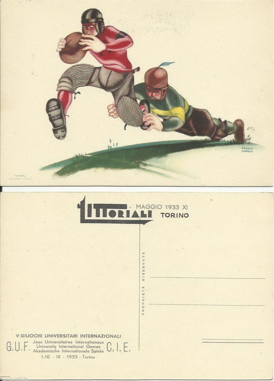 Cartolina Littoriali Torino 1933 Rugby Garelli GUF