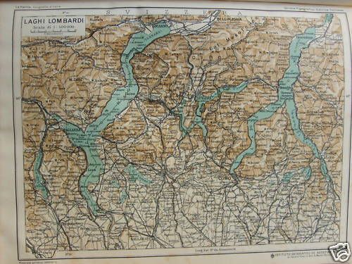Mappa Antica Dei Laghi Lombardi (Maggiore, Como, Lecco), De Agostini, 1920