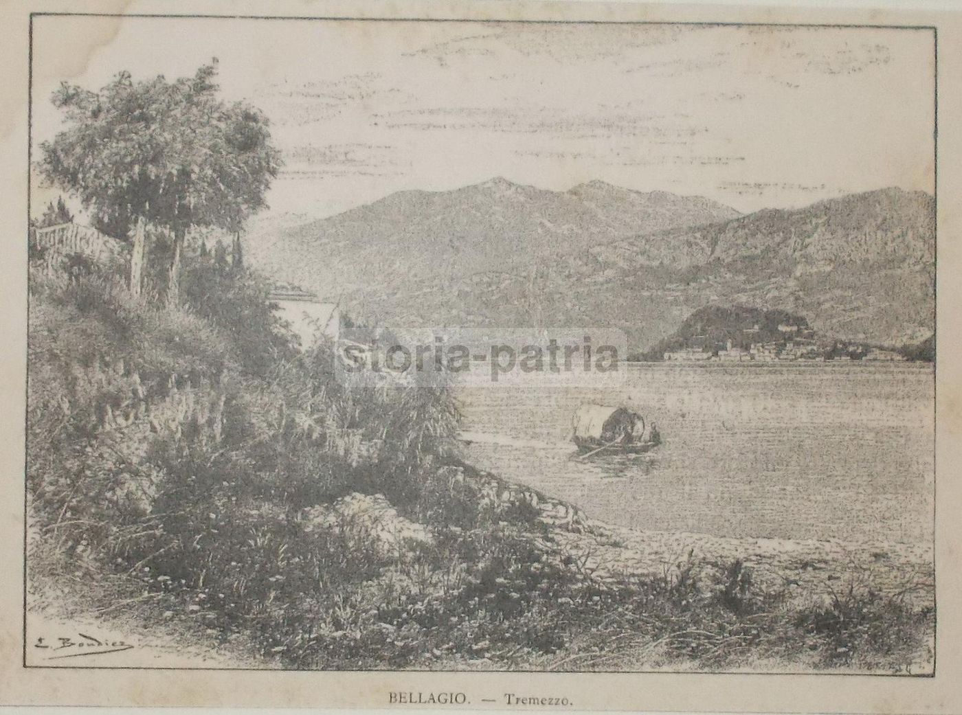 Stampa Antica Bellagio, Lago Di Como 1892: Veduta Paesaggistica
