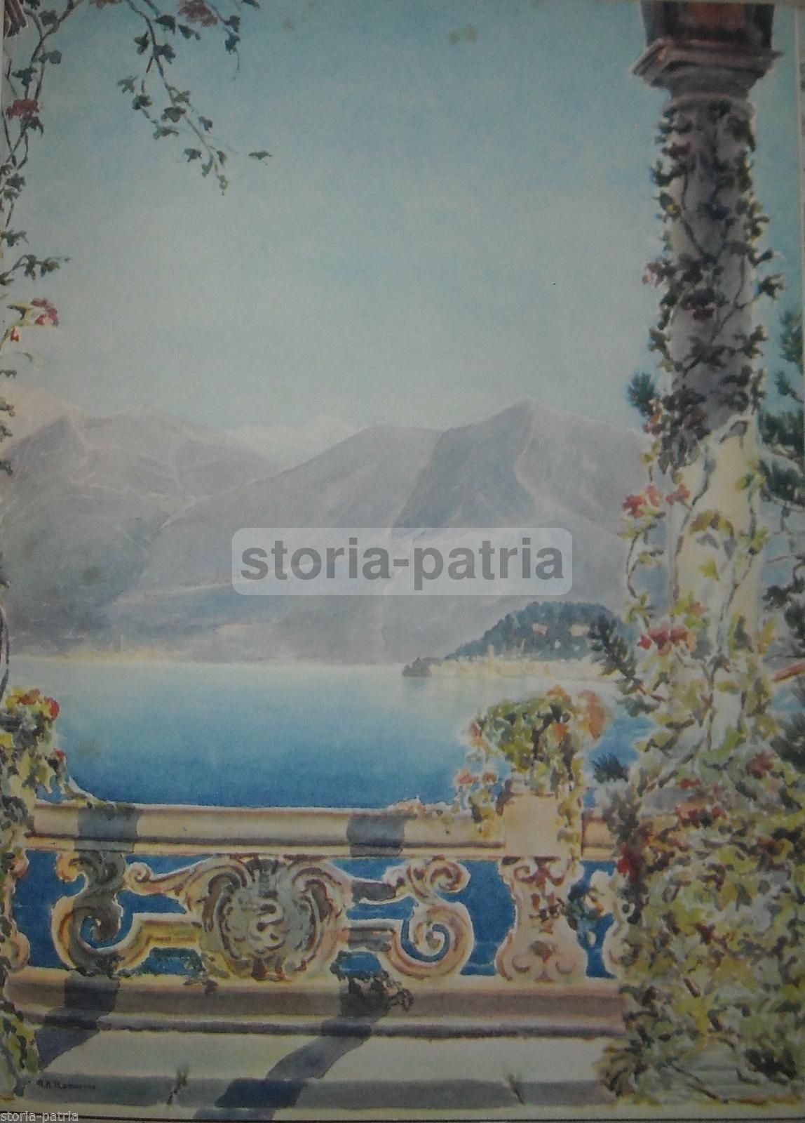 Bellagio, Veduta Da Villa Arconati. Stampa A Colori Da Acquerello Di Ramorino, 1929 Circa