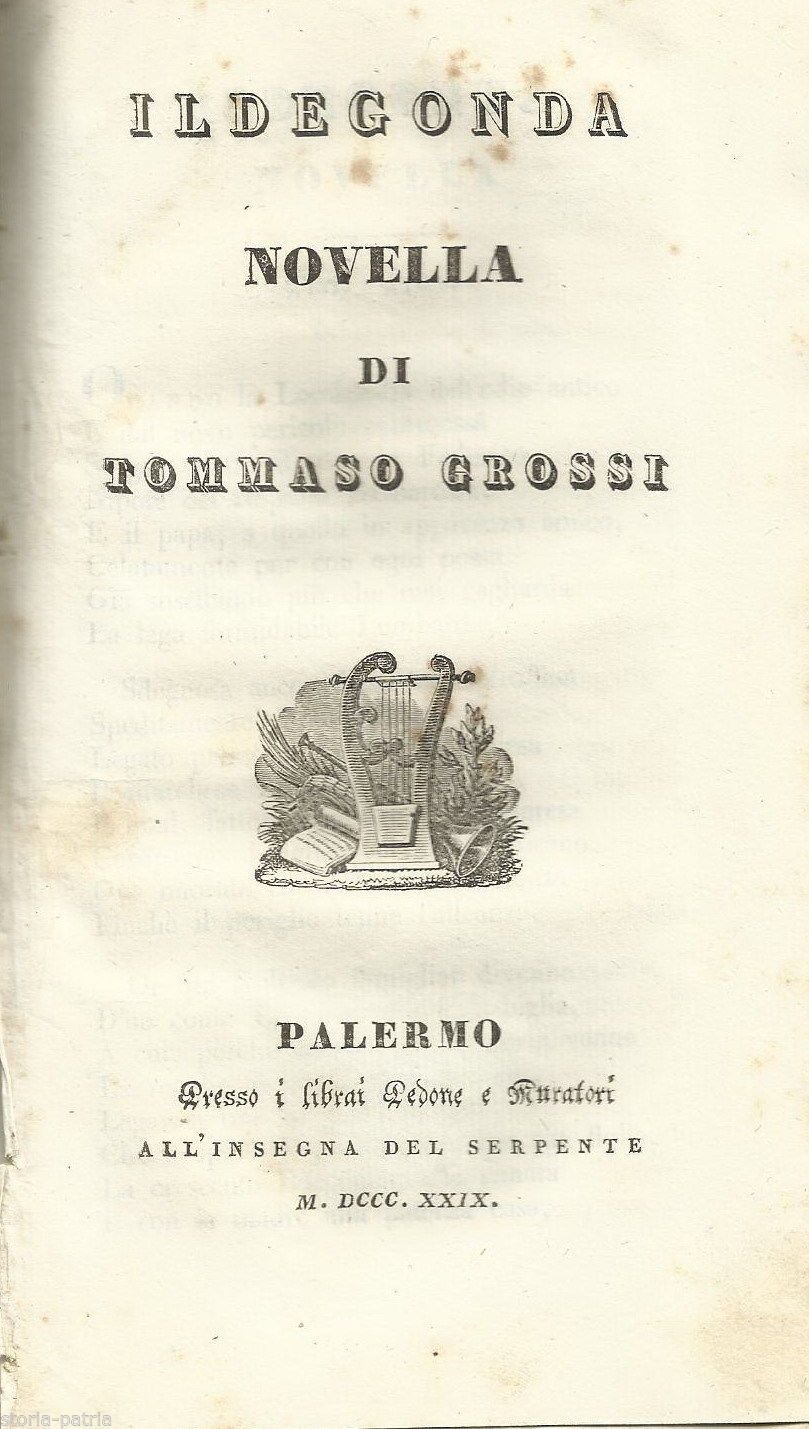 Ildegonda Di Tommaso Grossi, Palermo 1829, Edizione Rara Siciliana
