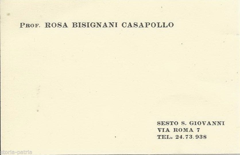 Biglietto Da Visita Prof. Rosa Bisignani Casapollo Sesto S. Giovanni