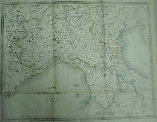 Carta Dell'Alta Italia Epoca Sveva, Litografia Acquarellata A Mano, Metà 800