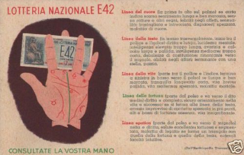 Cartolina Lotteria Nazionale E42 Chiromanzia 1939