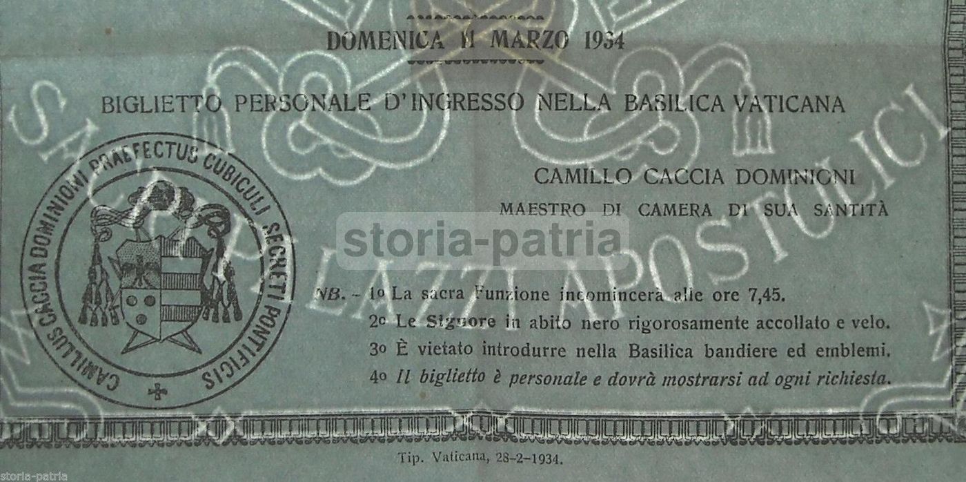 Biglietto Canonizzazione Luisa De Marillac 1934 Basilica Vaticana