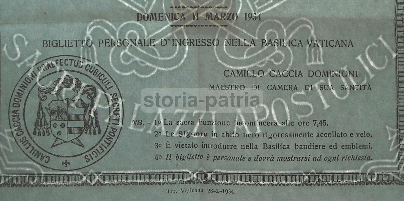 Biglietto Canonizzazione Luisa De Marillac 1934 Basilica Vaticana