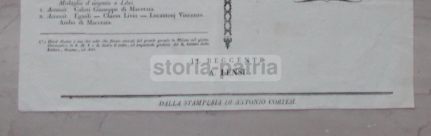 Foglio Volante Liceo Macerata 1812 Allievi Premiati Lensi Musone