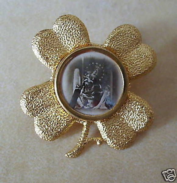 Spilla Madonna Di Pompei Vintage Quadrifoglio Souvenir Devozionale