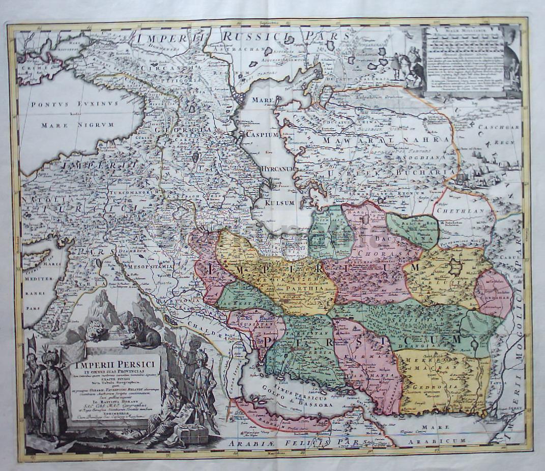Mappa Antica Dell'Impero Persiano, Arabia E Russia, Homann, 1720