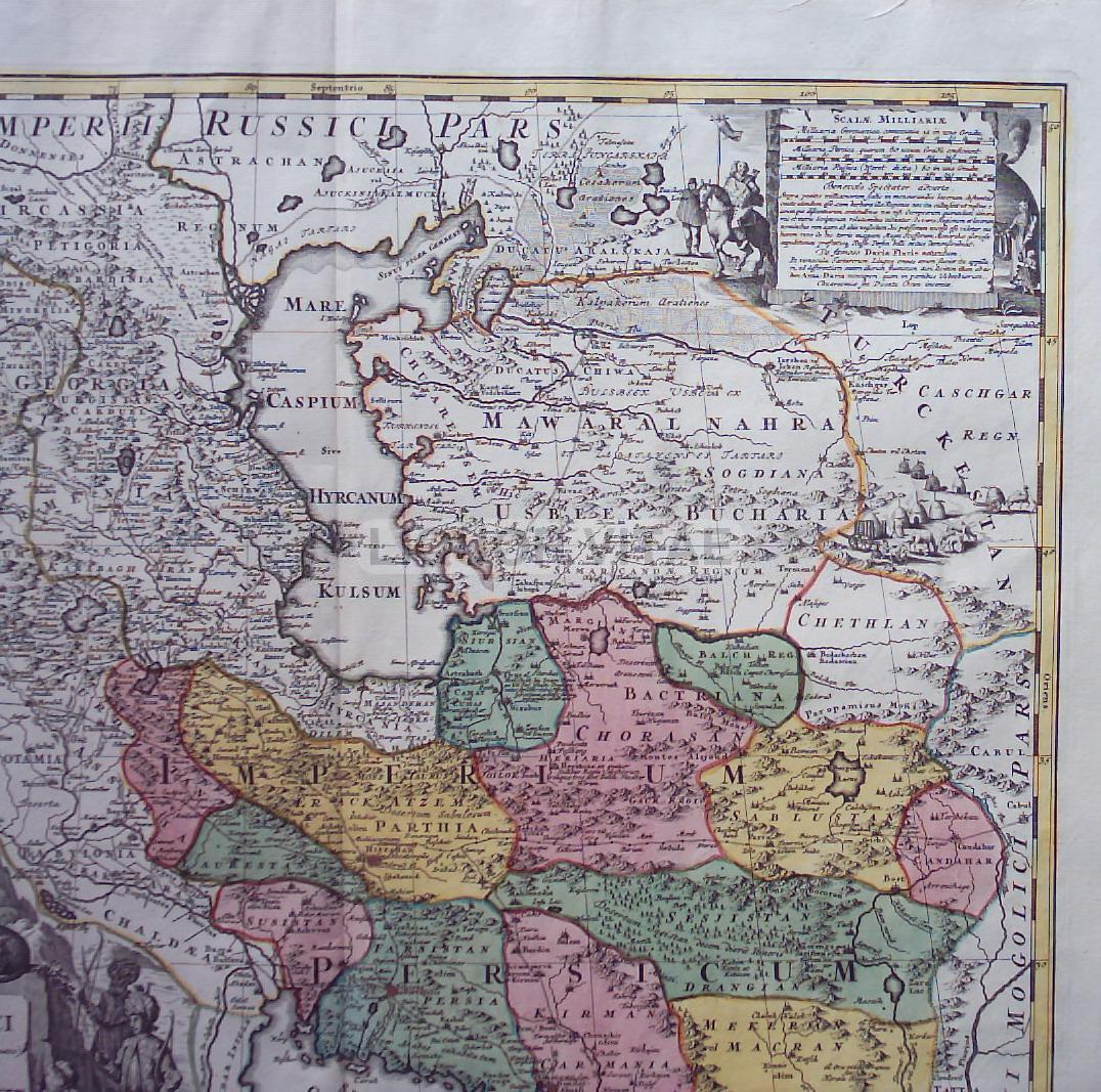 Mappa Antica Dell'Impero Persiano, Arabia E Russia, Homann, 1720