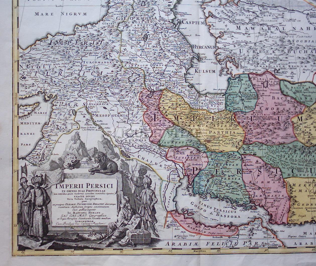 Mappa Antica Dell'Impero Persiano, Arabia E Russia, Homann, 1720