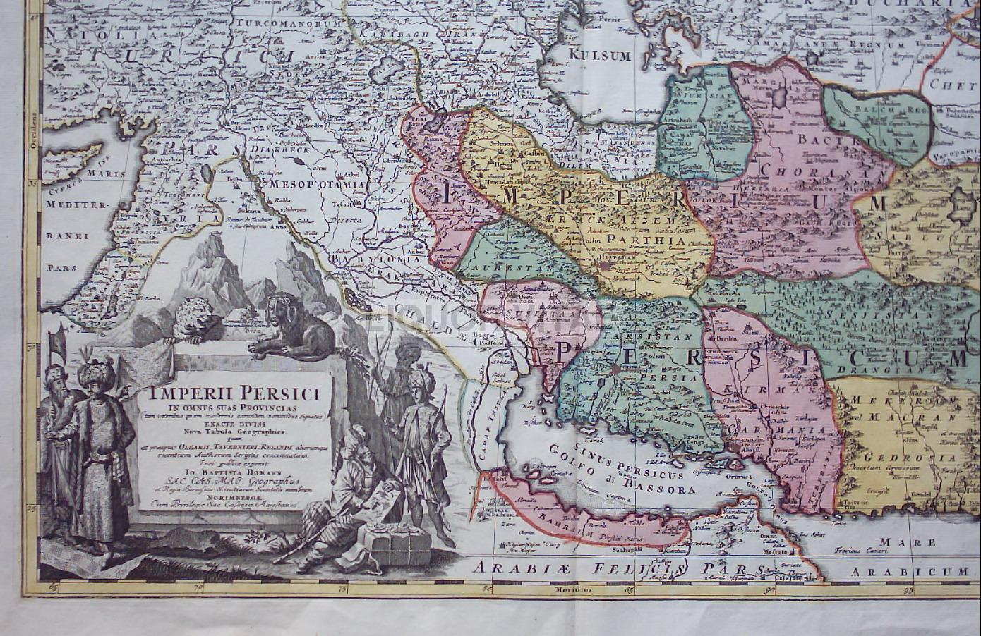 Mappa Antica Dell'Impero Persiano, Arabia E Russia, Homann, 1720