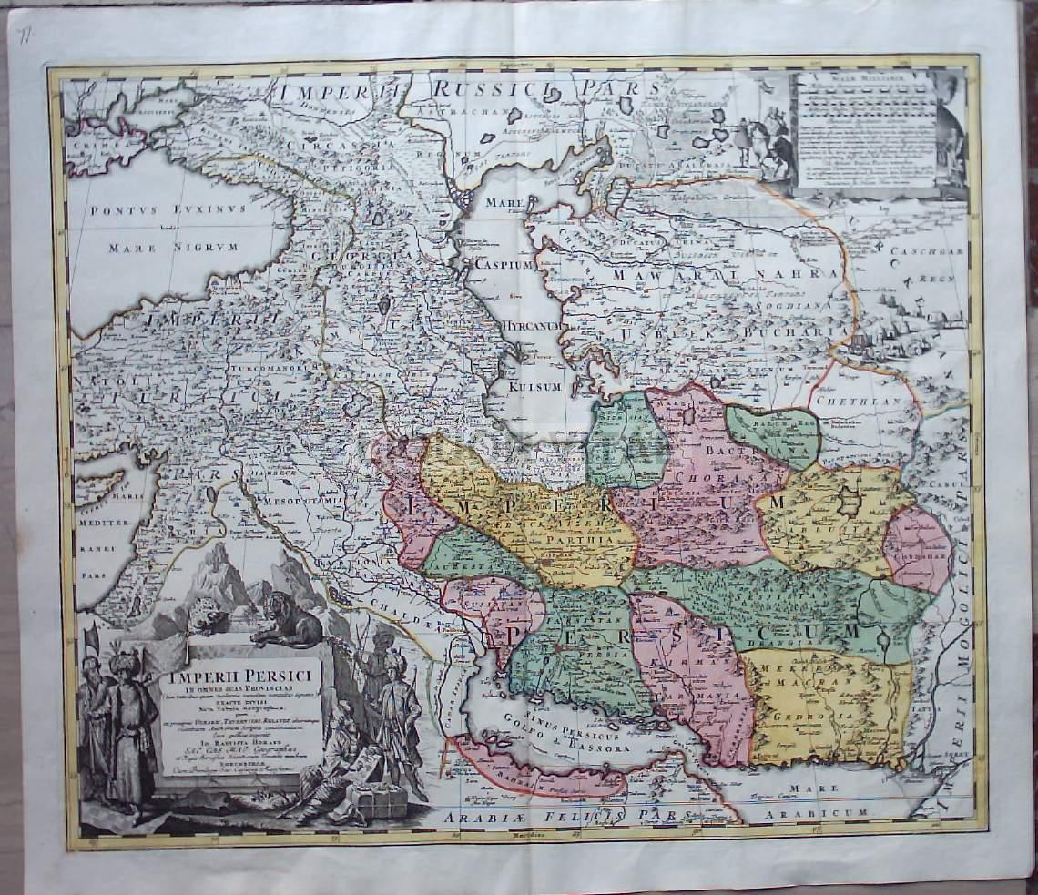 Mappa Antica Dell'Impero Persiano, Arabia E Russia, Homann, 1720