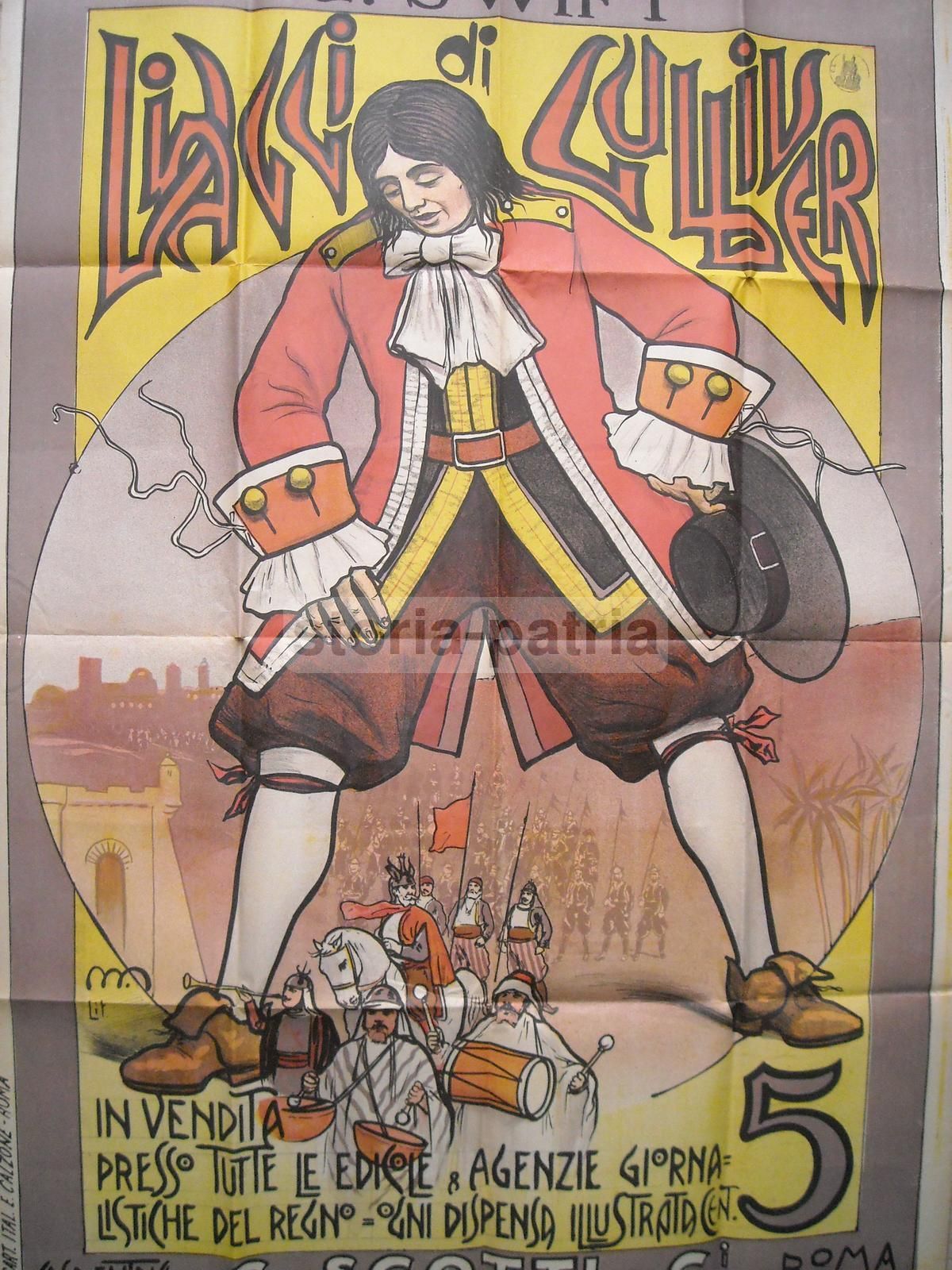 Manifesto Pubblicitario I Viaggi Di Gulliver, Scotti Roma, 1900