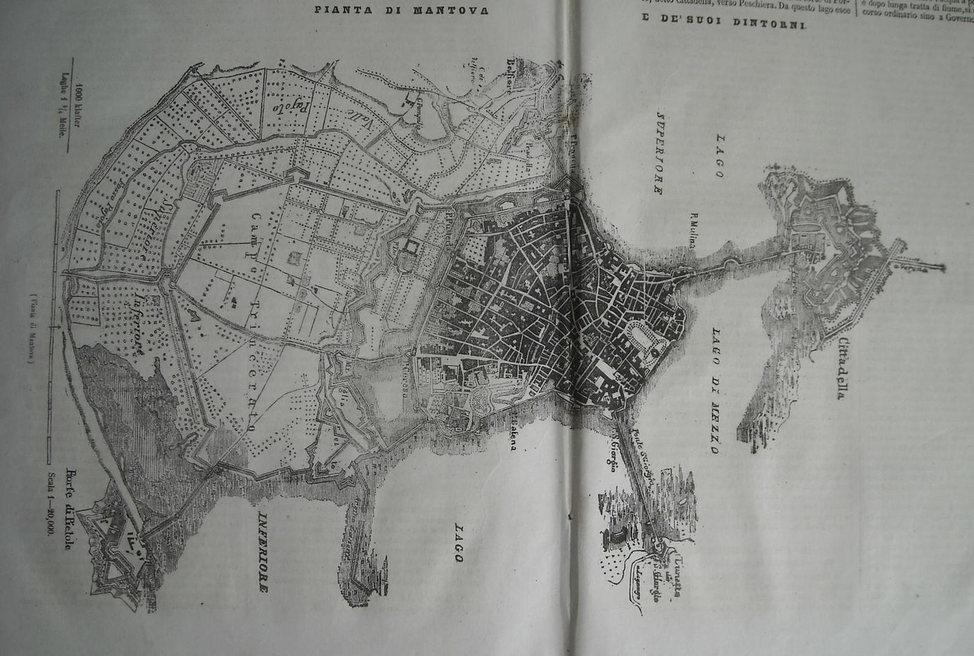 Mappa Topografica Antica Di Mantova E Dintorni 1848 Litografia
