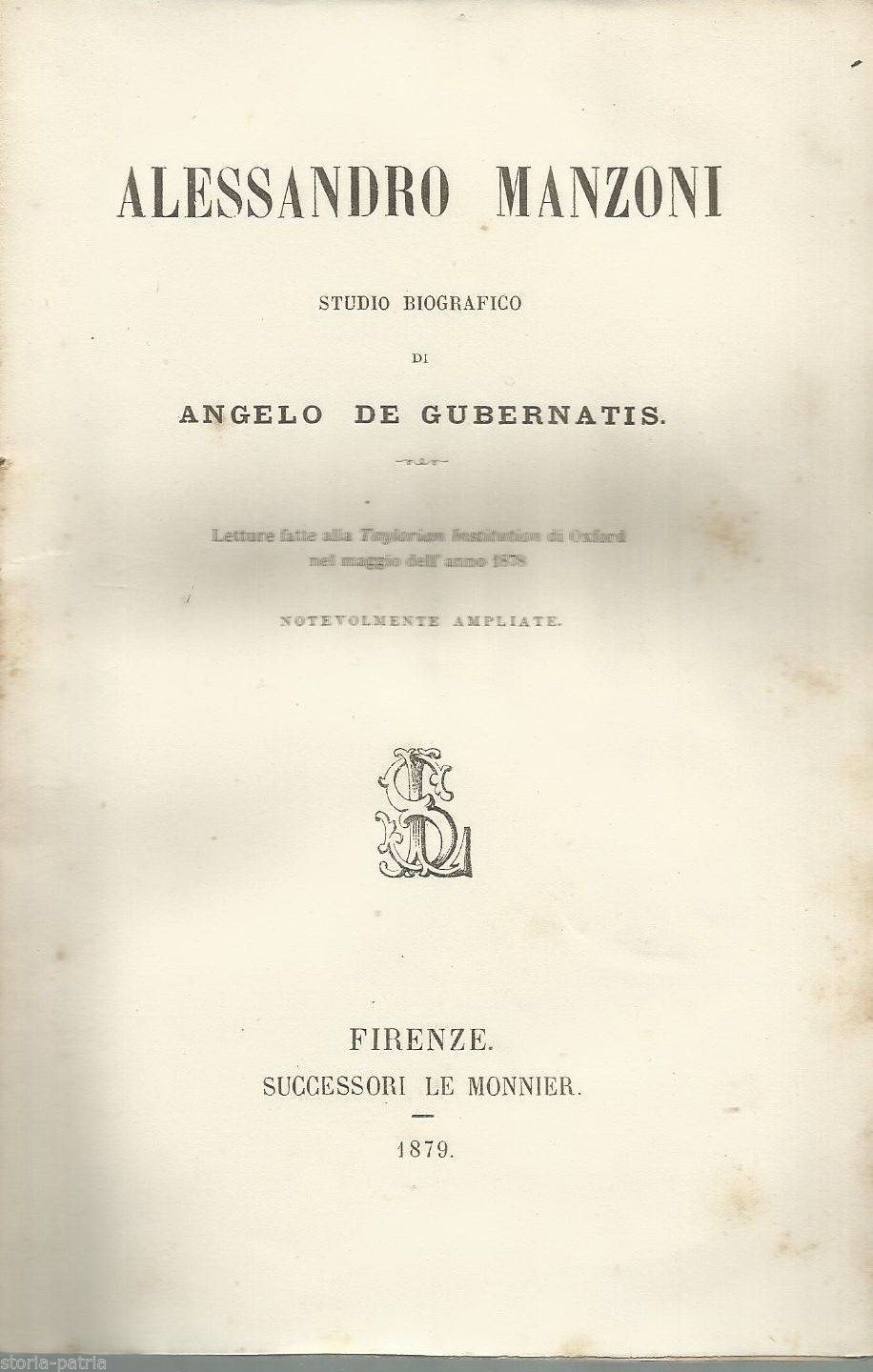 De Gubernatis: Studio Biografico Su Alessandro Manzoni (1879, Firenze)