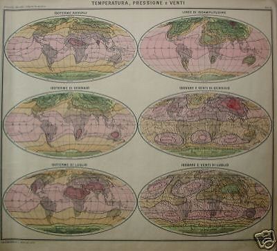 Carta Meteorologica Paravia Anni '30: Isoterme, Isobare, Mappamondo