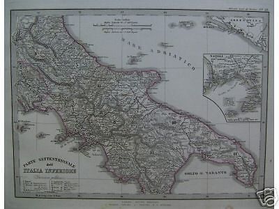 Mappa Antica Dell'Italia Centro Meridionale Stieler Berghaus 1869