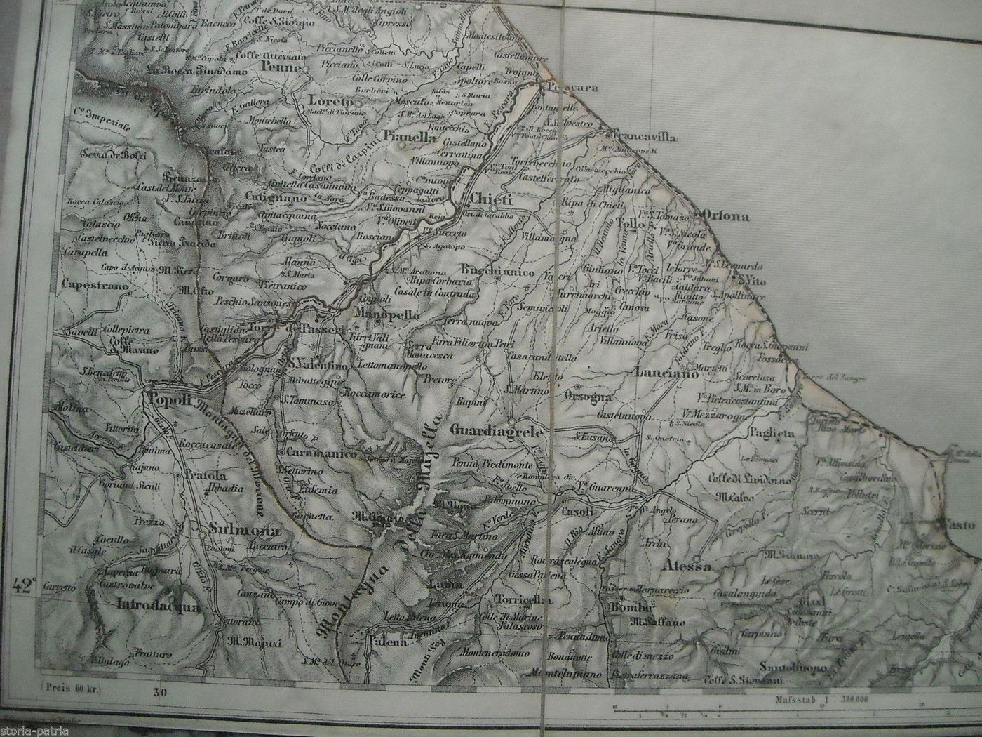 Mappa Antica Di Abruzzo E Marche: Pescara, Penne, Ortona, Vasto (fine '800)