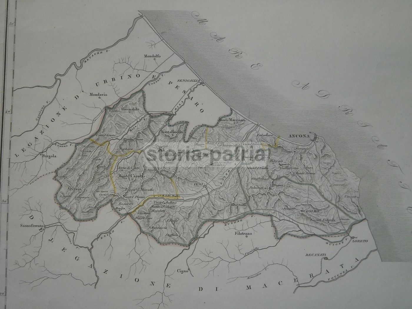 Mappa Antica Delegazione Ancona Iesi Osimo Loreto Corinaldo 1850