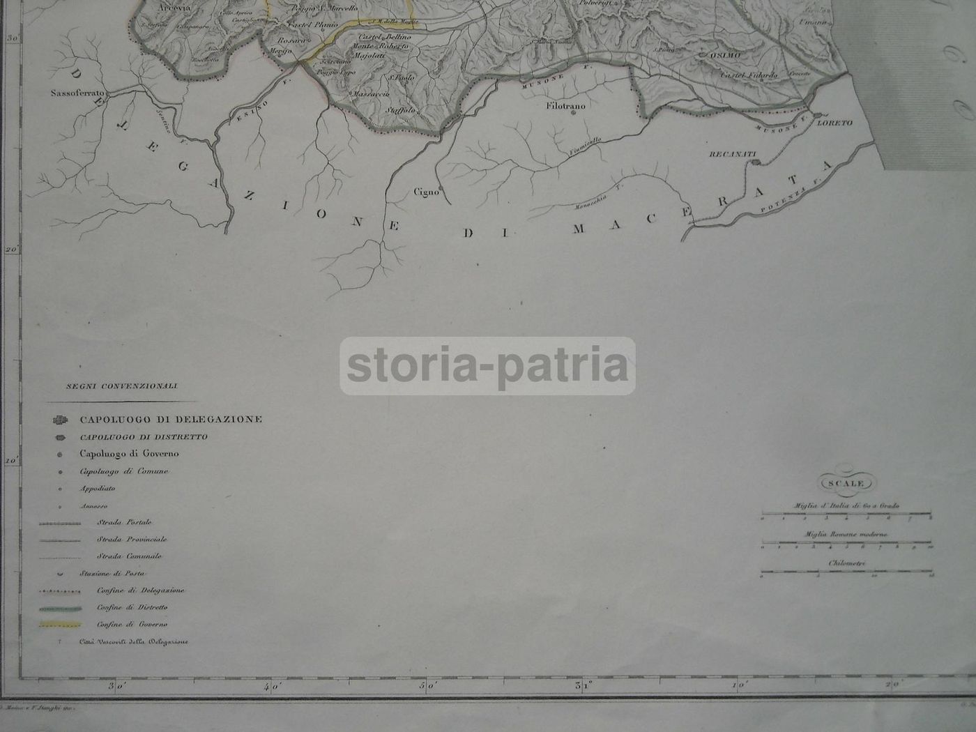 Mappa Antica Delegazione Ancona Iesi Osimo Loreto Corinaldo 1850