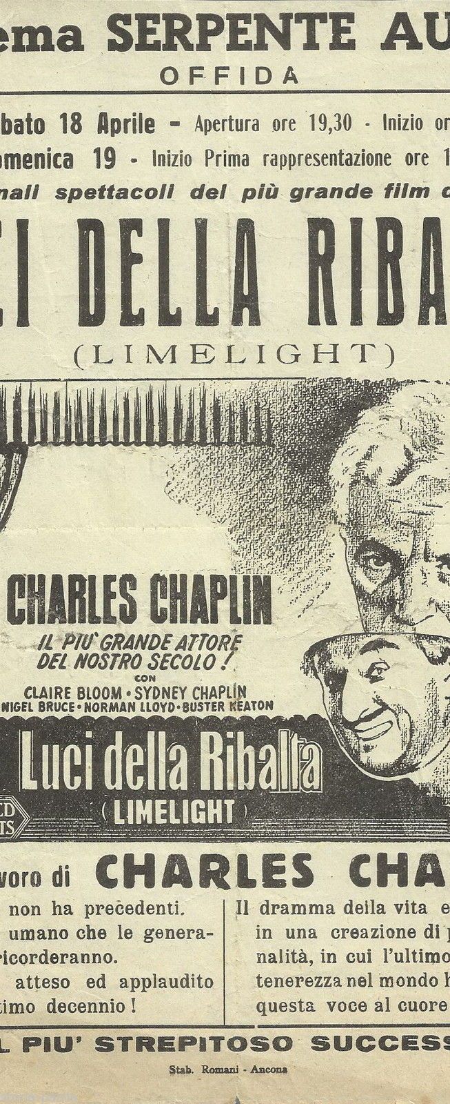 Volantino Cinema Luci Della Ribalta Chaplin Keaton Offida Ancona