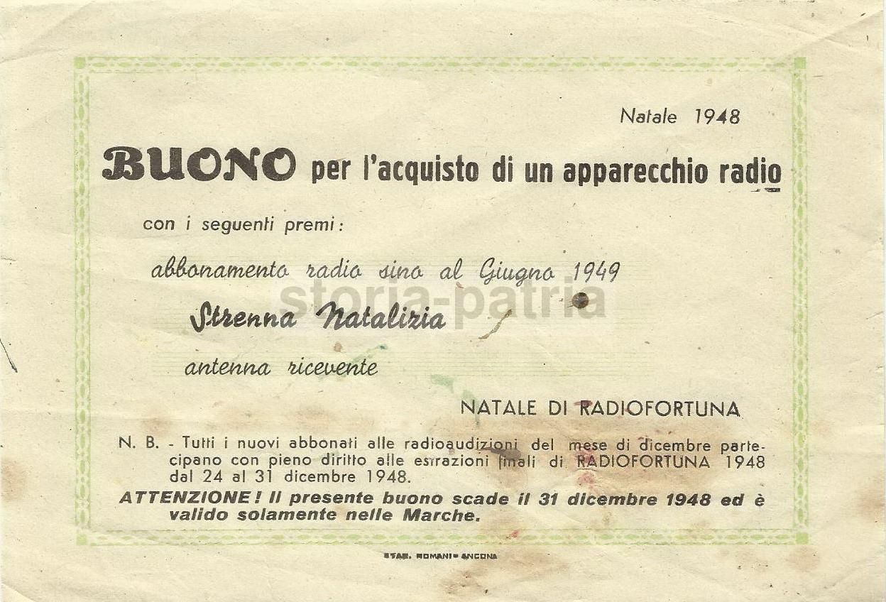 Volantino Radiofortuna Ancona Natale 1948 Concorso Radio Marche