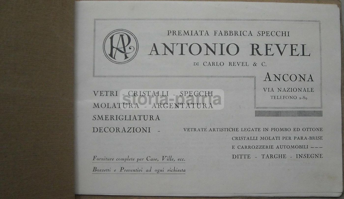 Catalogo Pubblicitario Vetreria Revel, Ancona (anni '30)   Specchi E Vetri Artistici