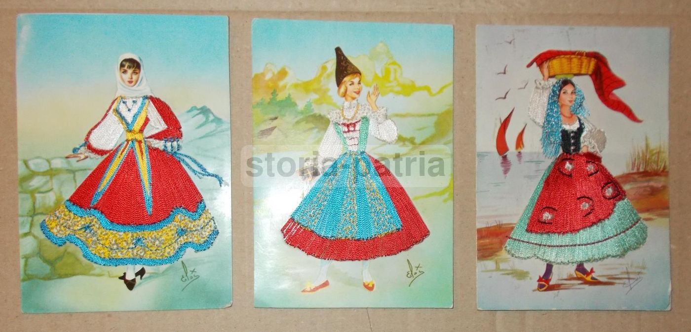 Cartolina Ricamata Costume Tradizionale Marche Mare Adriatico