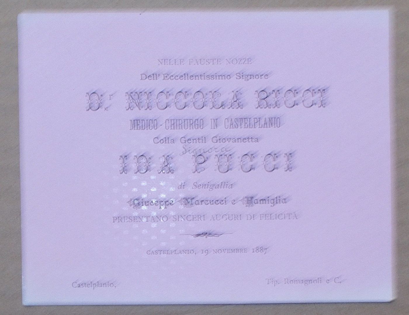 Biglietto Nozze Ricci Pucci 1887 Castelplanio E Senigallia