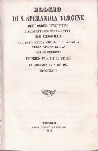 Elogio Di Santa Sperandia Vergine, Cingoli, Federico Fagotti, 1848