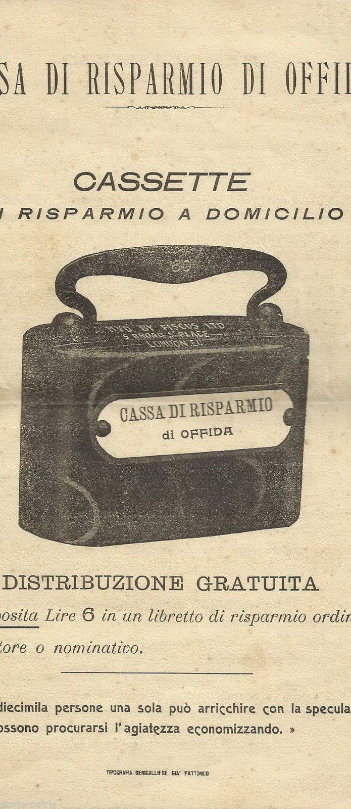Depliant Cassa Di Risparmio Di Offida: Salvadanaio A Domicilio, 1910