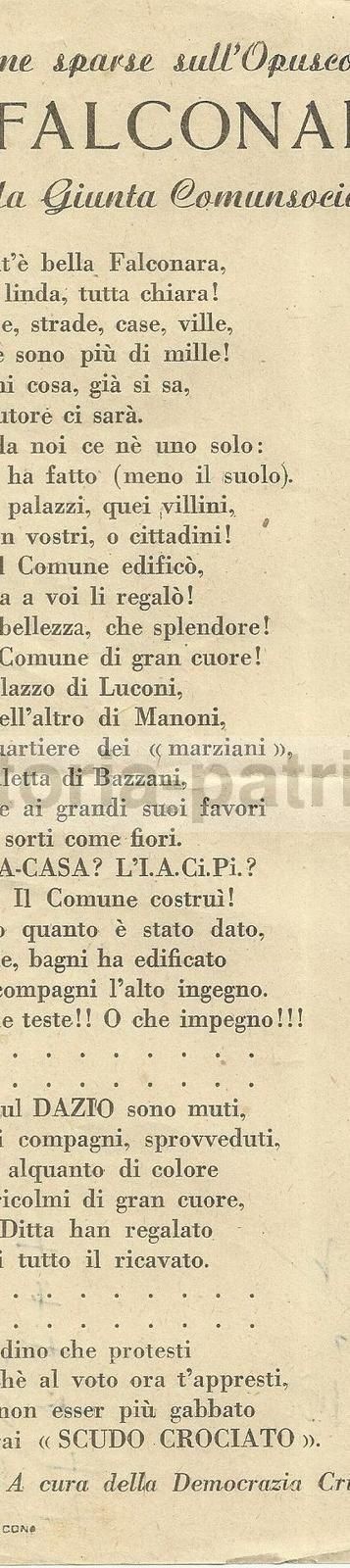 Volantino Di Satira Politica, Democrazia Cristiana Falconara, Anni '50, Marche