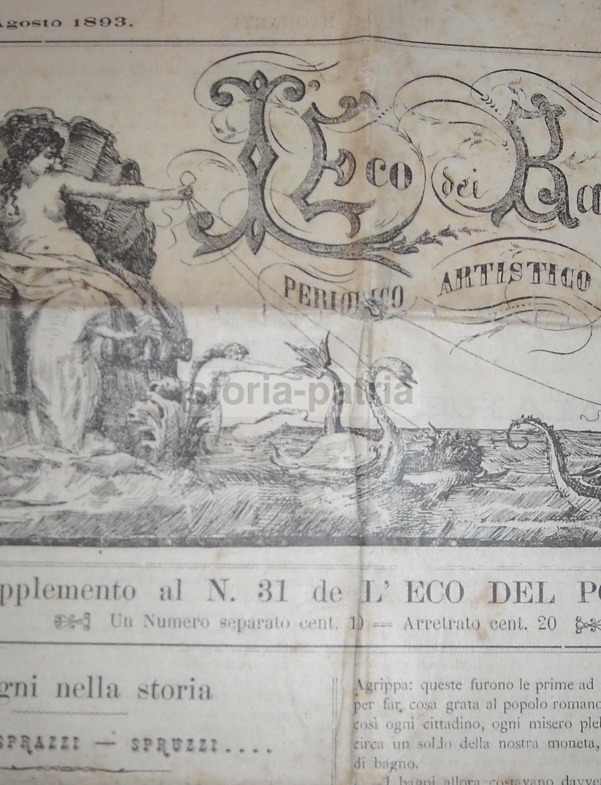 L'Eco Dei Bagnanti 1893 Fano: Giornale d'Epoca, Mare E Bagni Nelle Marche