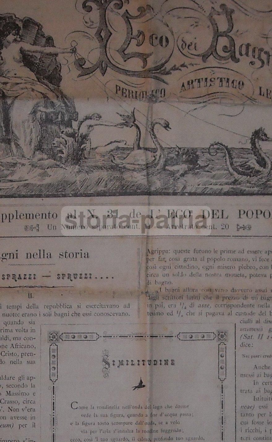 L'Eco Dei Bagnanti 1893 Fano: Giornale d'Epoca, Mare E Bagni Nelle Marche