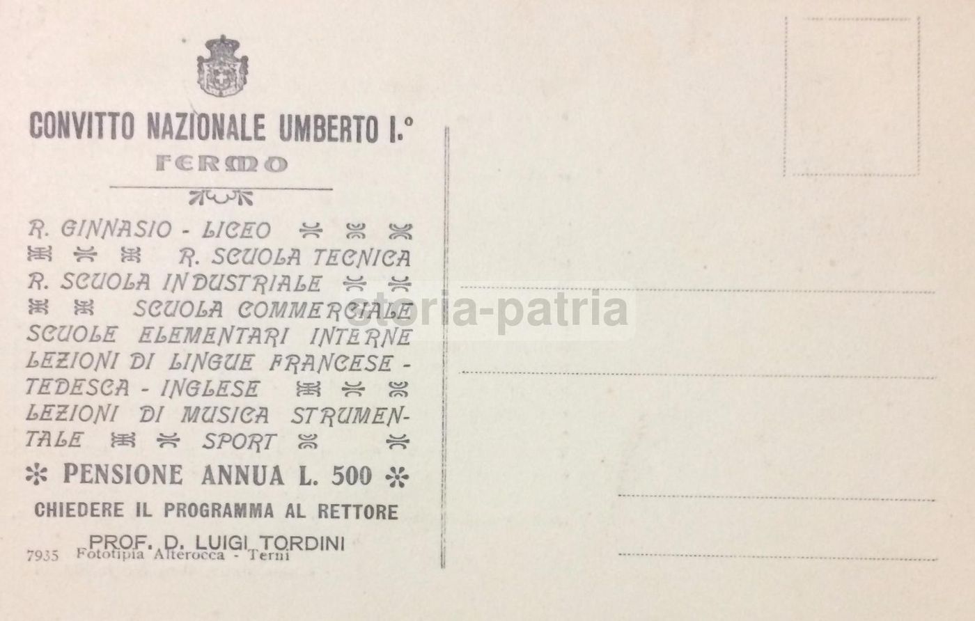 Cartolina Convitto Nazionale Umberto I, Fermo. Tordini, Sacconi. Epoca.