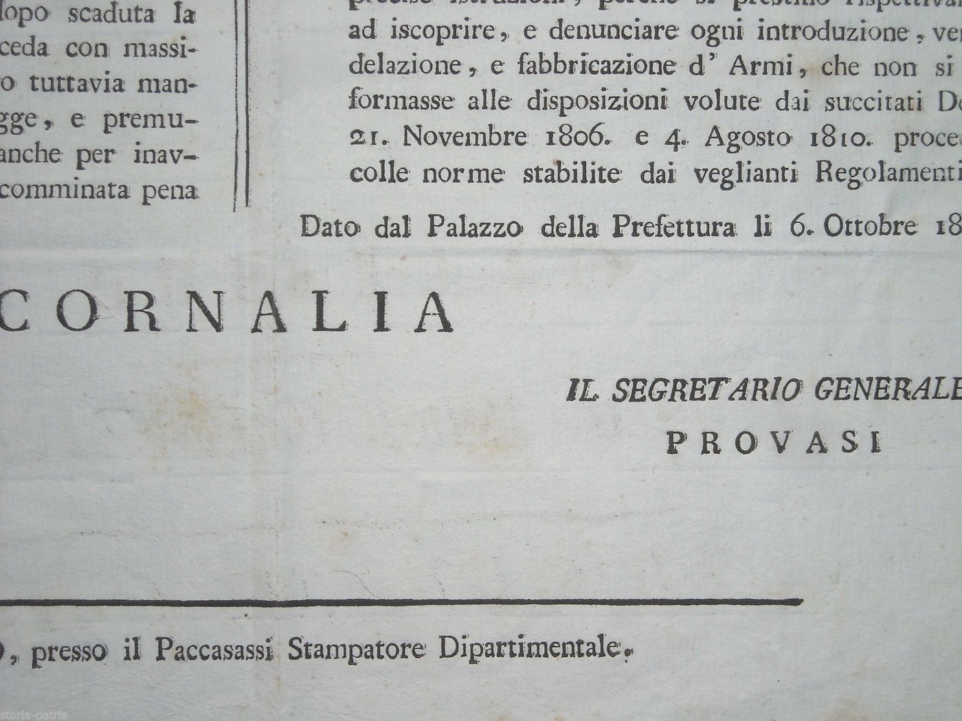 Editto Del Prefetto Cornalia, 1810: Regolamentazione Dei Coltelli Proibiti Nel Dipartimento Del Tronto