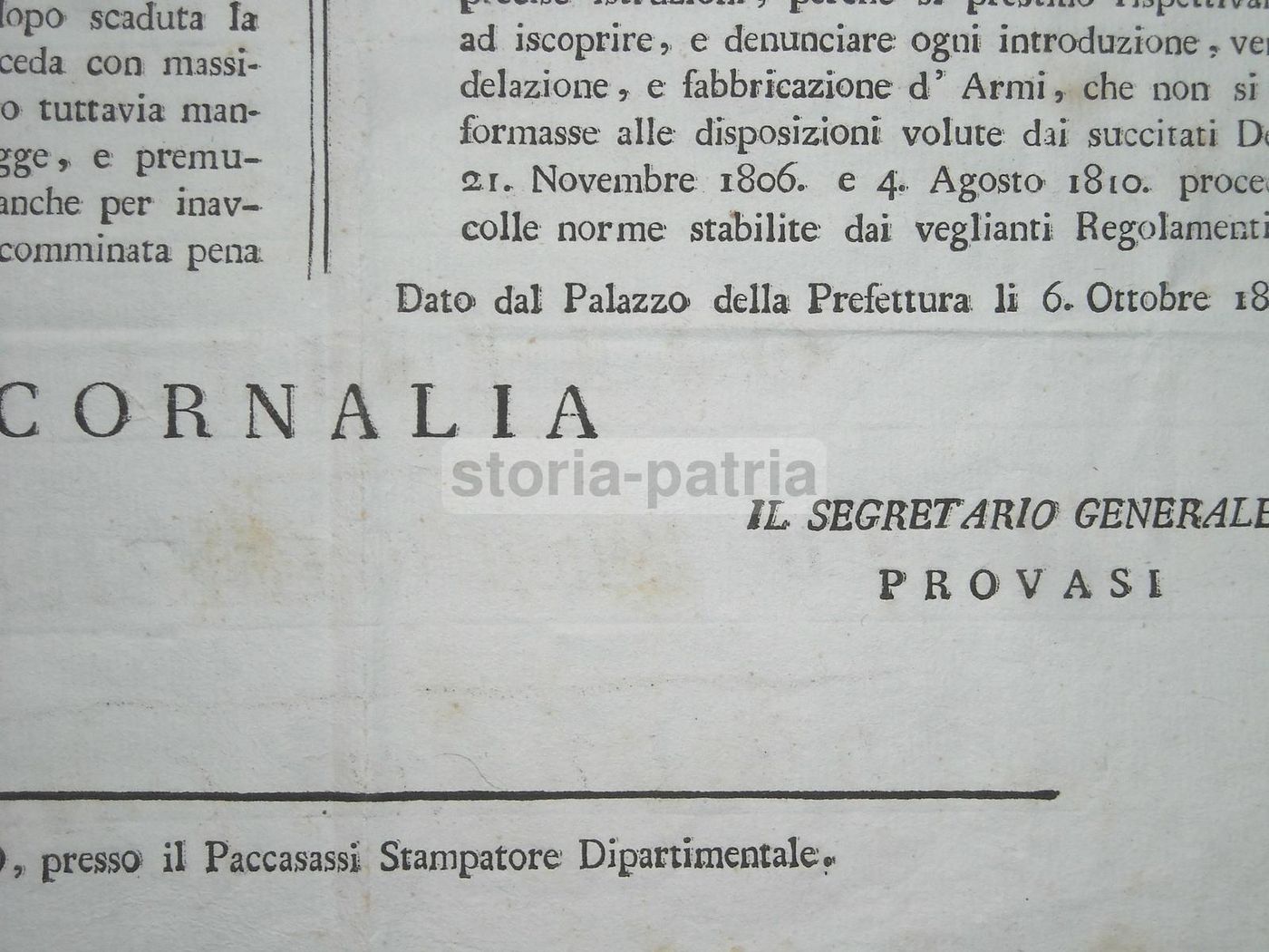 Editto Del Prefetto Cornalia, 1810: Regolamentazione Dei Coltelli Proibiti Nel Dipartimento Del Tronto