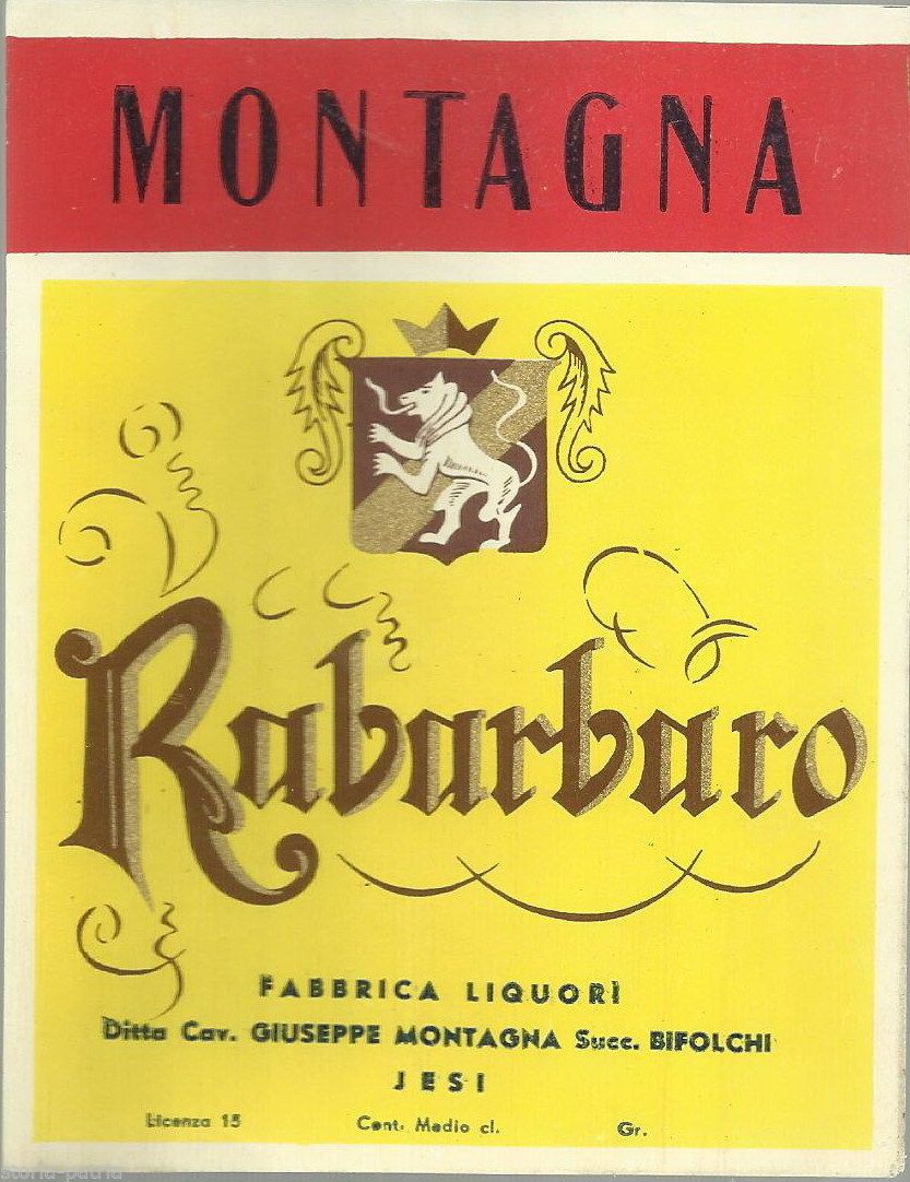 Etichetta Liquore Rabarbaro Distilleria Montagna Bifolchi Jesi