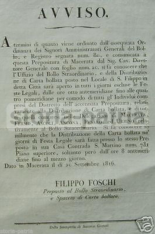 Editto Macerata 1816, Carta Bollata, Marche, Filigrana Araldica