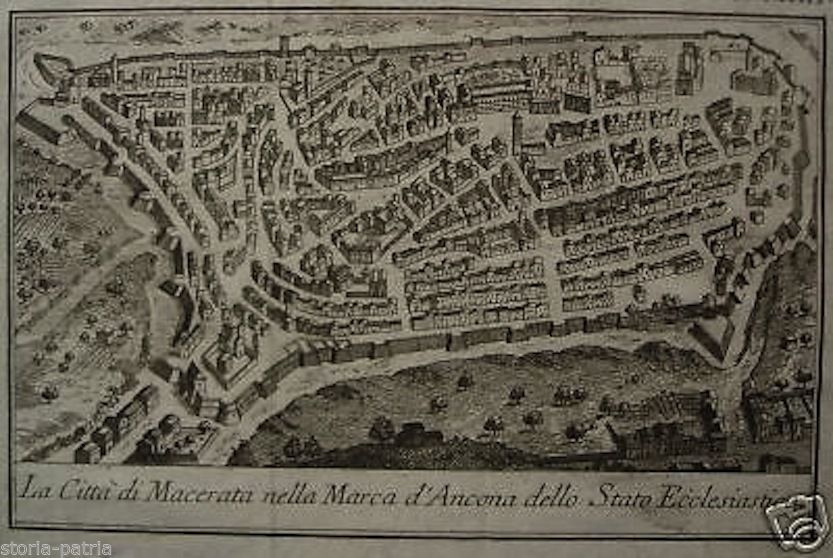 Mappa Antica Di Macerata, 1700, Città Fortificata, Stato Pontificio