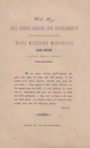 Foglio Volante Nozze Bonfranceschi Morbiducci Macerata 1877