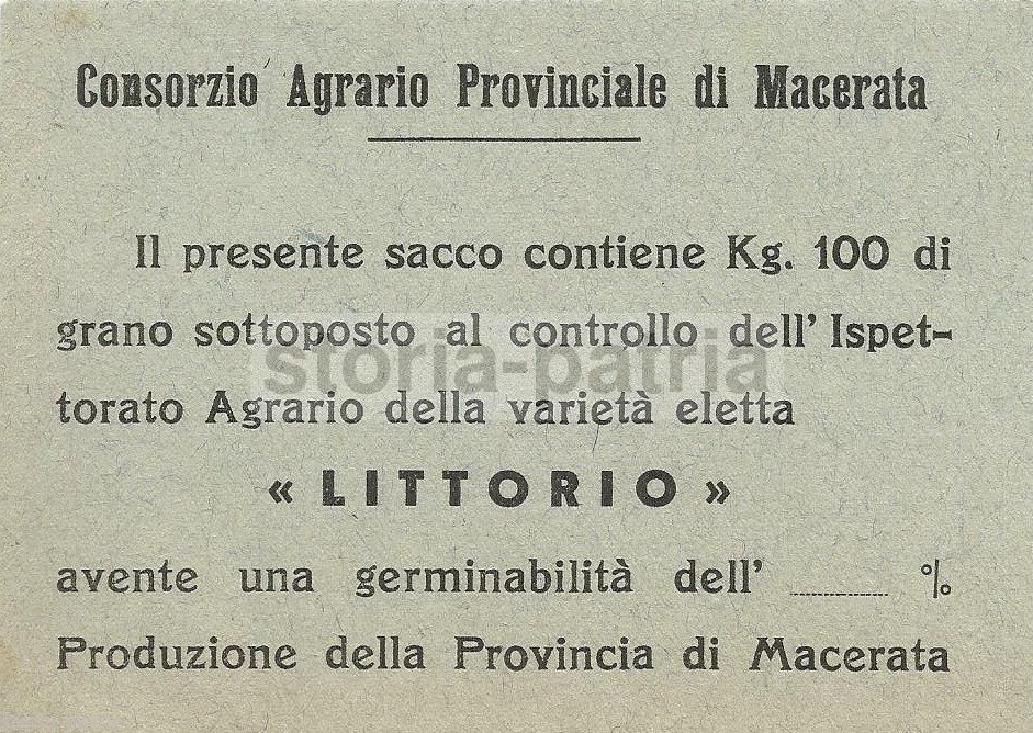Etichetta Consorzio Agrario Macerata Grano Littorio Anni '30